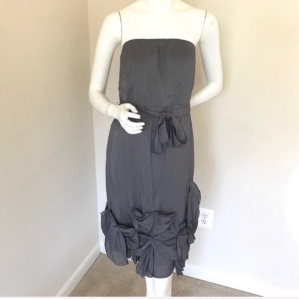 The Limited Gray Strapless Ruffle Hem Event Dress